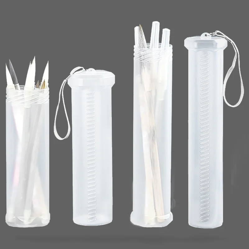 

4pcs Retractable Storage Tube Transparent Extendable Case for Paint Brushes Detail Holder Plastic Pen Tubes Watercolor Artist