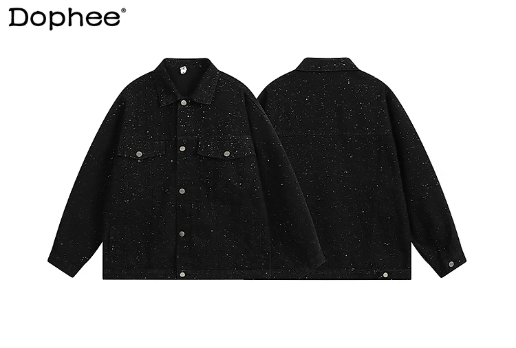 

Fashion Trend American High Street Starry Heavy-Duty Denim Jacket Loose Casual Design Versatile Men's Jacket