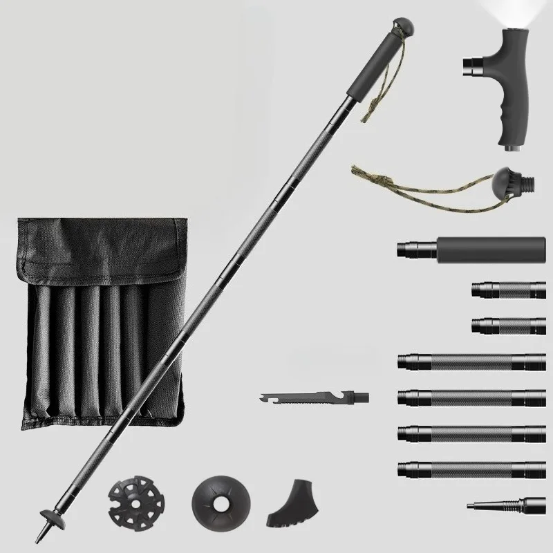 

Emergency Survival Trekking Pole LED Light Lightweight Aluminum Alloy Walking Stick Hiking Adjustable Height Camping Supplies
