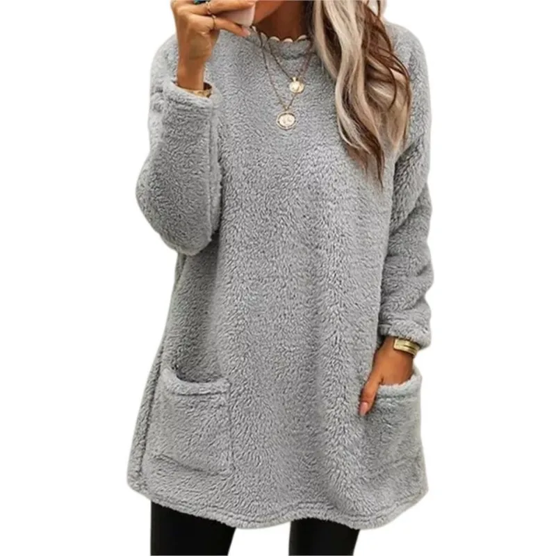 

Women Half-high Collar Sweatshirt 2025 Autumn Winter Warm Plush Sweatshirt With Pockets Cozy Top For Women Casual Fleece Top
