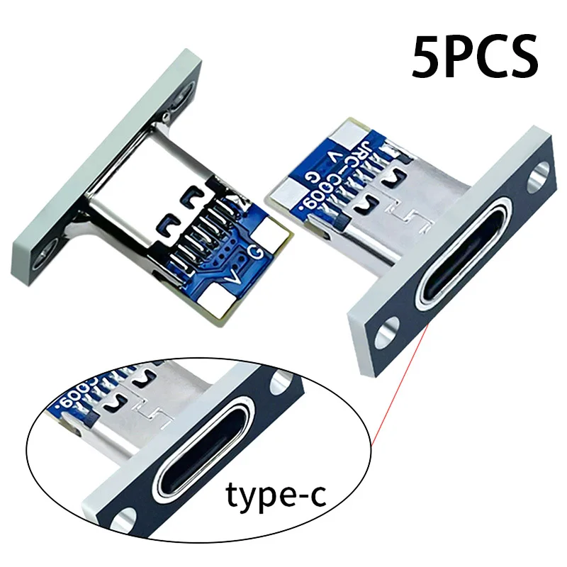 。New 5PCS With Screw Fixing Plate Type-C USB Jack 3.1 Type-C 2Pin 4Pin Female Connector Jack Charging Port USB 3.1 Type C Socket