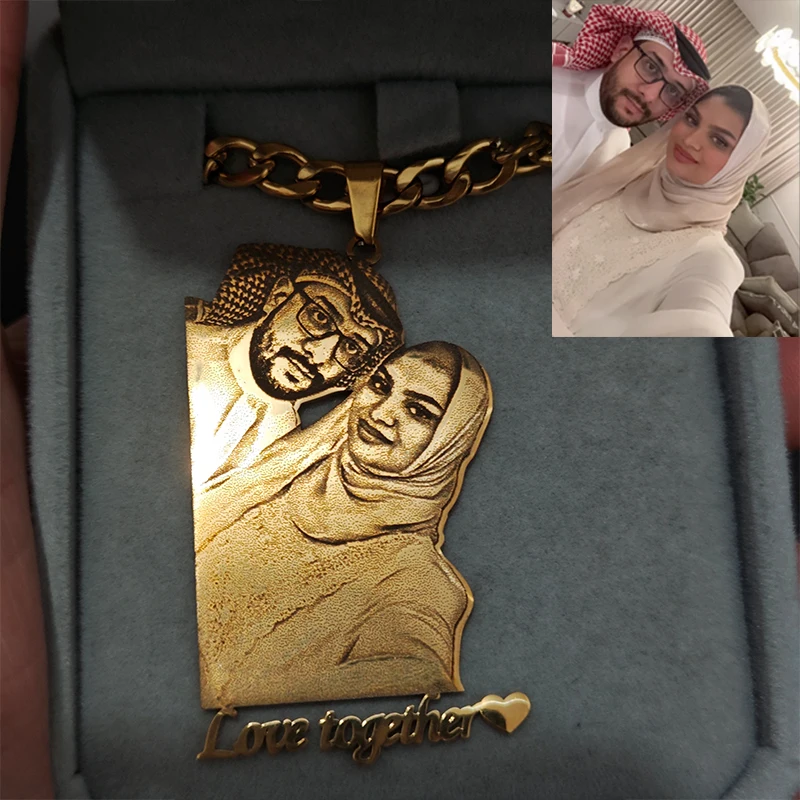 

Customized Engraved Photo Necklace Stainless Steel Gold Adjustable Cuban Chain Personalized Pendant With Text Customize Gift