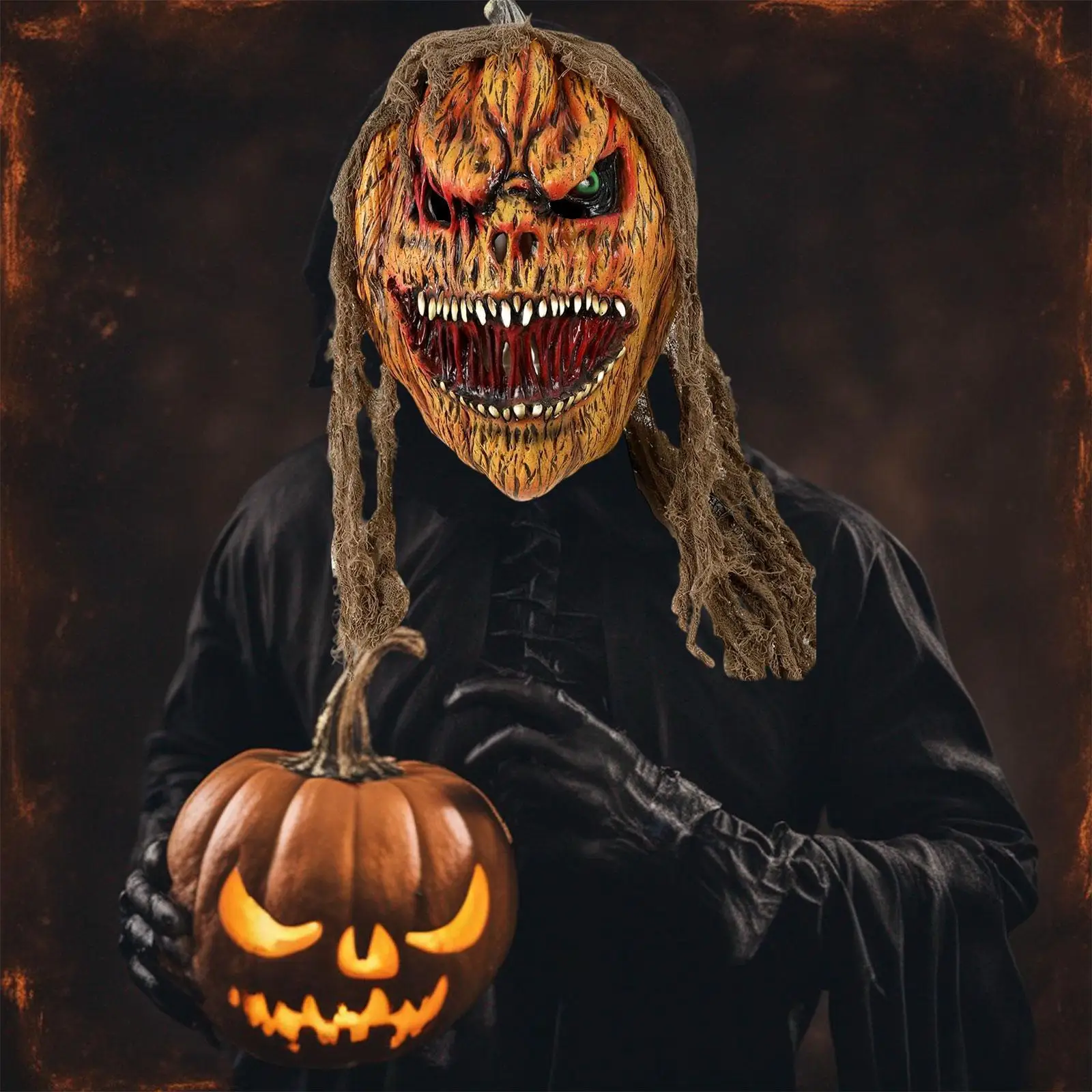 Masque de tête de citrouille d'halloween, Costume de Cosplay effrayant pour jeu de rôle, spectacles sur scène, photographie de vacances, robe fantaisie