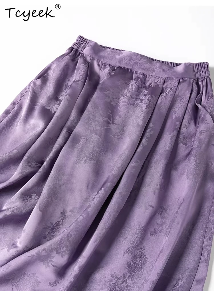 Tcyeek 100% Real Silk Skirts for Women 2026 Spring New Arrive Elastic Waist Elegant Skirt Female Clothing Faldones Para Mujer