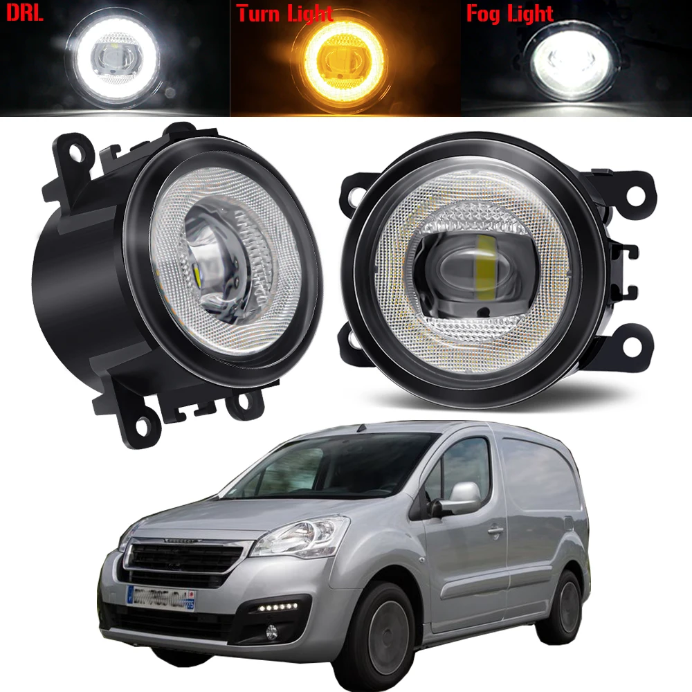 2 X Car LED Angel Eye Fog Light Assembly 30W DRL Fog Turn Signal Daytime Running Lamp For Peugeot Partner Box Body MPV 2012-2022