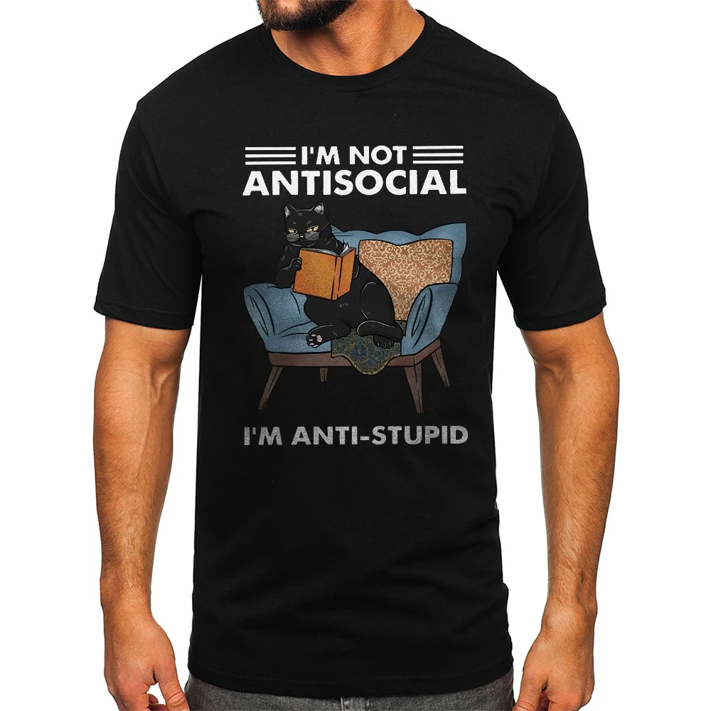 I Am Not Anti Social Printed Men's Vintage T-Shirt 100% Cotton Oversized Funny Graphic Tees for Men Summer Tops