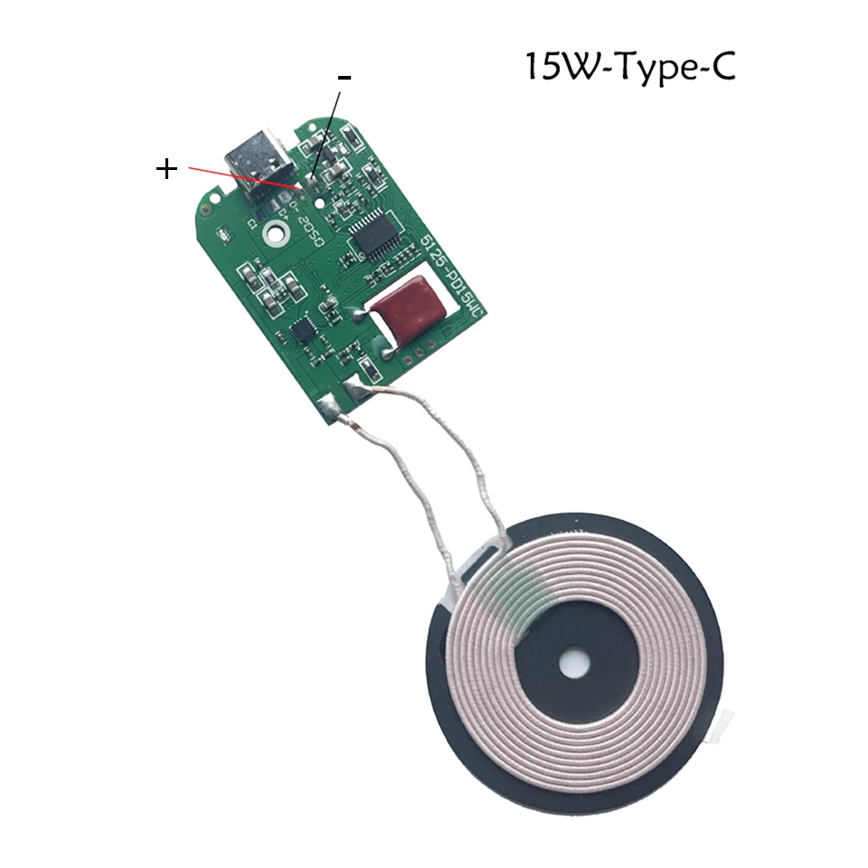 Carregador sem fio Micro USB Tipo-C, Módulo Transmissor, Placa de Circuito da Bobina PCB, QC, PD, QI Padrão, Carregamento Rápido para iPhone, 15W