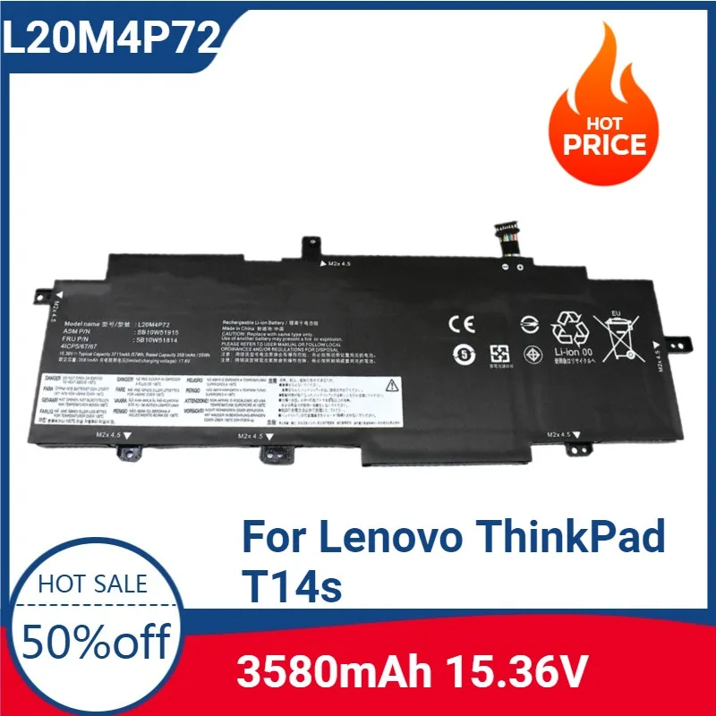 

New L20M4P72 SB10W51915 5B10W51814 Laptop Battery For Lenovo ThinkPad T14s Gen2 L20L4P72 L20C4P72 L20D4P72 3711mAh 15.36V