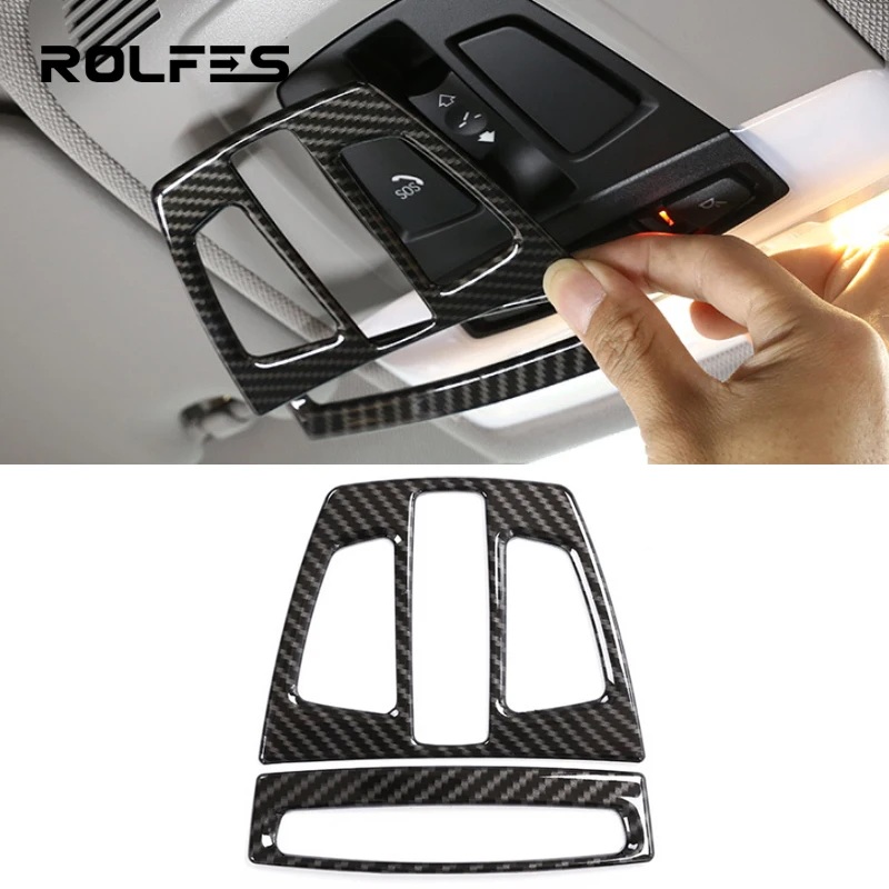 

ROLFES For BMW 1 2 3 4 Series X1 X2 X5 X6 Carbon Fiber inner Front Reading Light Lamp Panel Cover Trim Interior Roof Lamp Frame