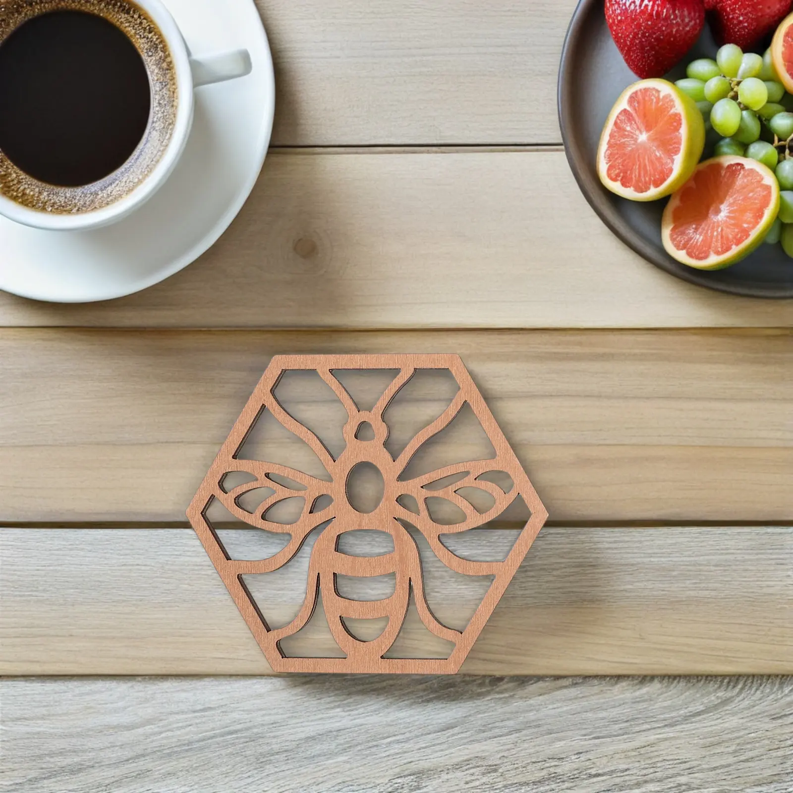 16Pcs Wooden Bee Coasters Honeycomb Table Mats Drink Cup Pads Rustic Kitchen Dining Party Decoration