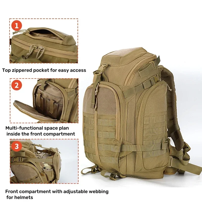 Outdoor multifunctional hunting backpack 45L large capacity 1000D hiking camping backpack multi-layer waterproof shoulder bag