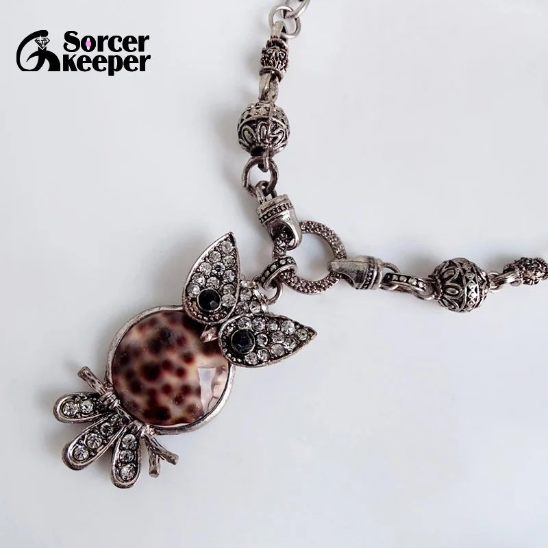 

Fashion Nature Sea Shell Owl Pendant Chains Necklace Jewelry Bohemian Vintage SilverColor Jewelry For Women XL011