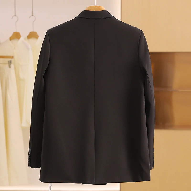 

Модный двубортный свободный костюм с подкладкой на плечах, женское пальто, новинка 2025, осенняя коллекция, повседневный шик