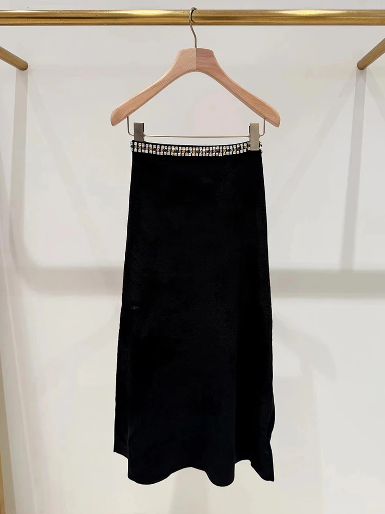 

SIVOS High Waist Sparkling Diamond Skirt Hepburn Style Premium Women's Autumn Fashion Long A-Line Dress Skirts