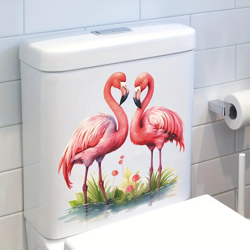1PC modern self-adhesive art toilet sticker - pink flamingo; Extraordinary bathroom and toilet - adding personalized colors to y
