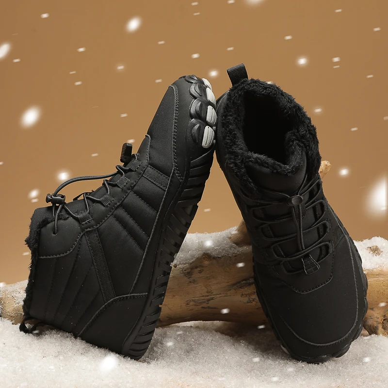

Winter Men Warm Plush Snow Boots Comfortable Barefoot Ankle Boots Outdoor Non Slip Couple Travel Climbing Hiking Shoes