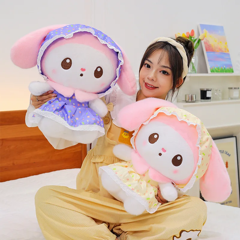 50cm dibujos animados Sanrio My Melody muñeco de peluche Kawaii pañuelo para la cabeza falda Melody juguete de peluche suave tamaño grande lindo almohada regalo de cumpleaños