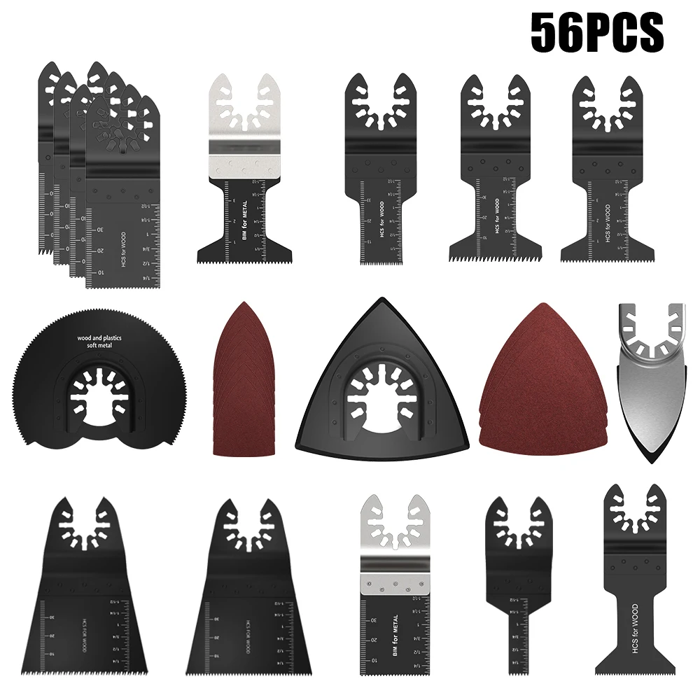 56Pcs Mixed Multitool Blades Set Quick Release Oscillating Saw Blades for Cutting Metal Wood Plastic Multifunctional Swing Blade