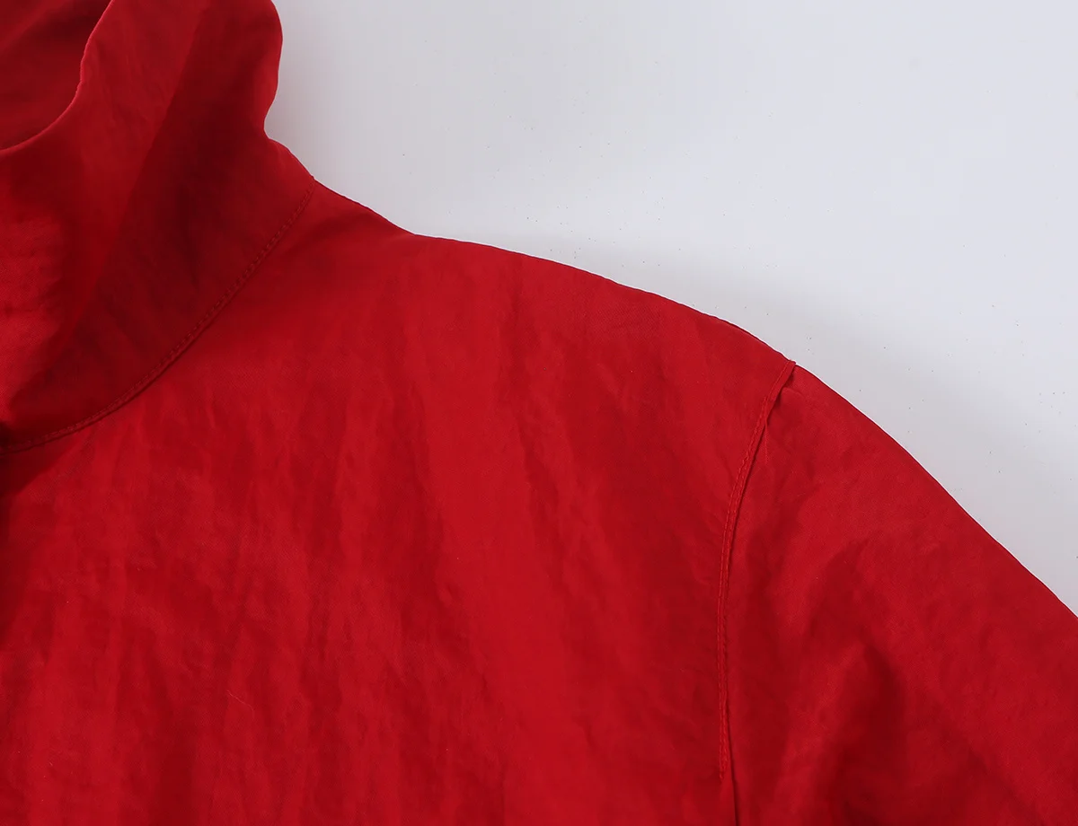 TFMLN Damen Rote Rollkragen-Reißverschlussjacken Herbst Street Casual Langarm Lose Oberbekleidung Mode Bomberjacken Oberteile Damen – Detail 5