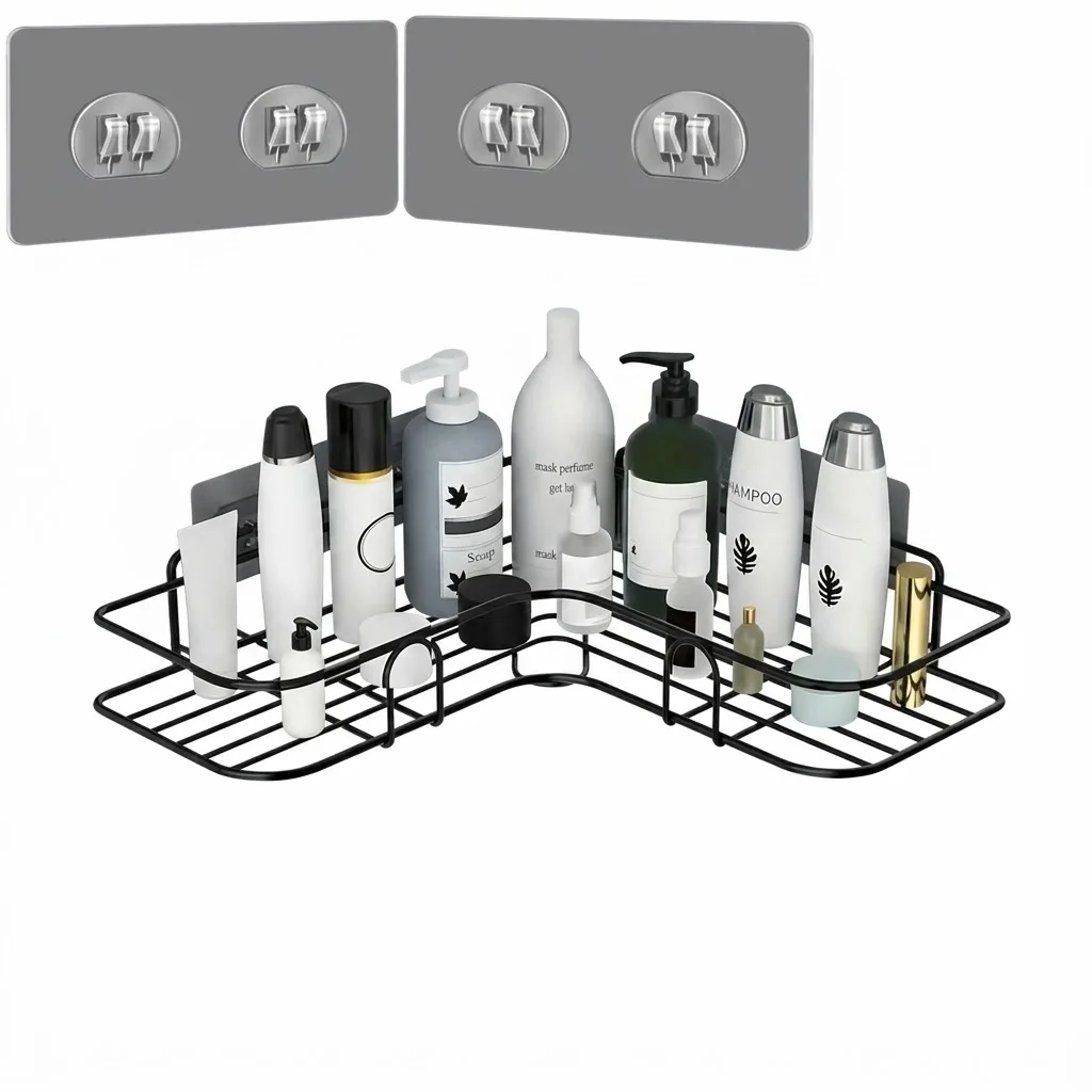 Rack de chuveiro de canto de aço inoxidável - Rack de armazenamento de banheiro à prova de ferrugem e montado na parede para shampoo, toner e cosméticos