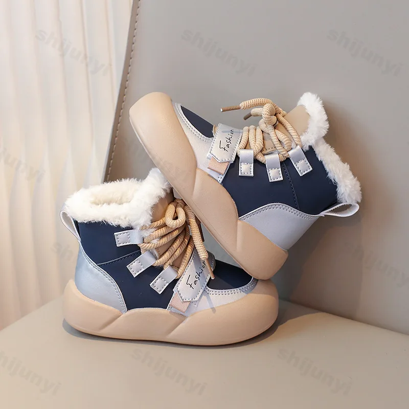 الأطفال أحذية الثلوج 2025 شتاء دافئ أفخم مريحة المضادة للانزلاق أحذية قطنية الموضة الباردة واقية سميكة وحيد منصة أحذية بوت قصيرة