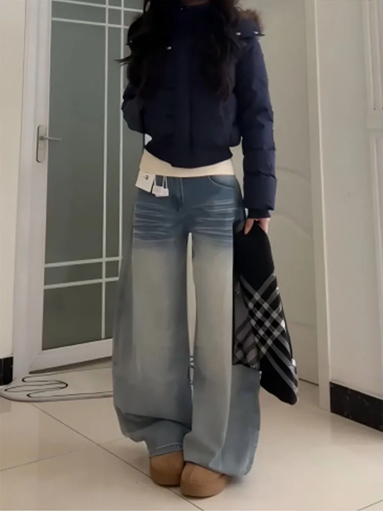 

Джинсы женские в американском ретро-стиле, свободного кроя, с высокой талией, стройнящие, универсальные, широкие штанины, повседневные, из смесового хлопка