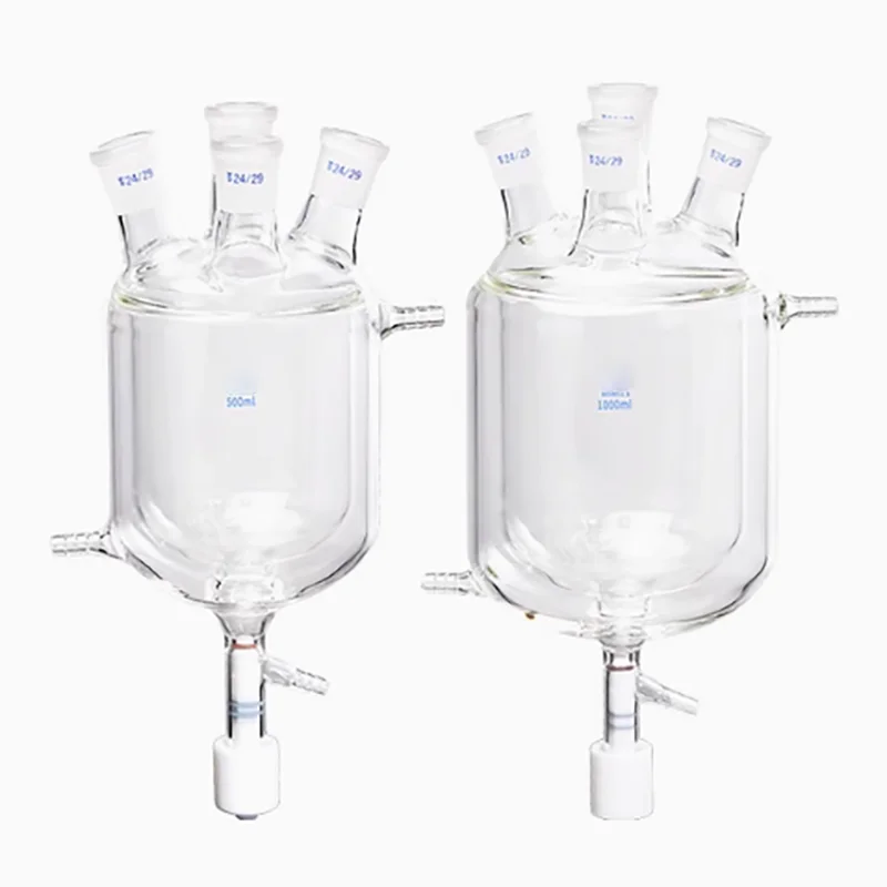 Four-hole double-layer jacketed reactor open reactor double-layer jacketed beaker reaction flask PTFE discharge valve