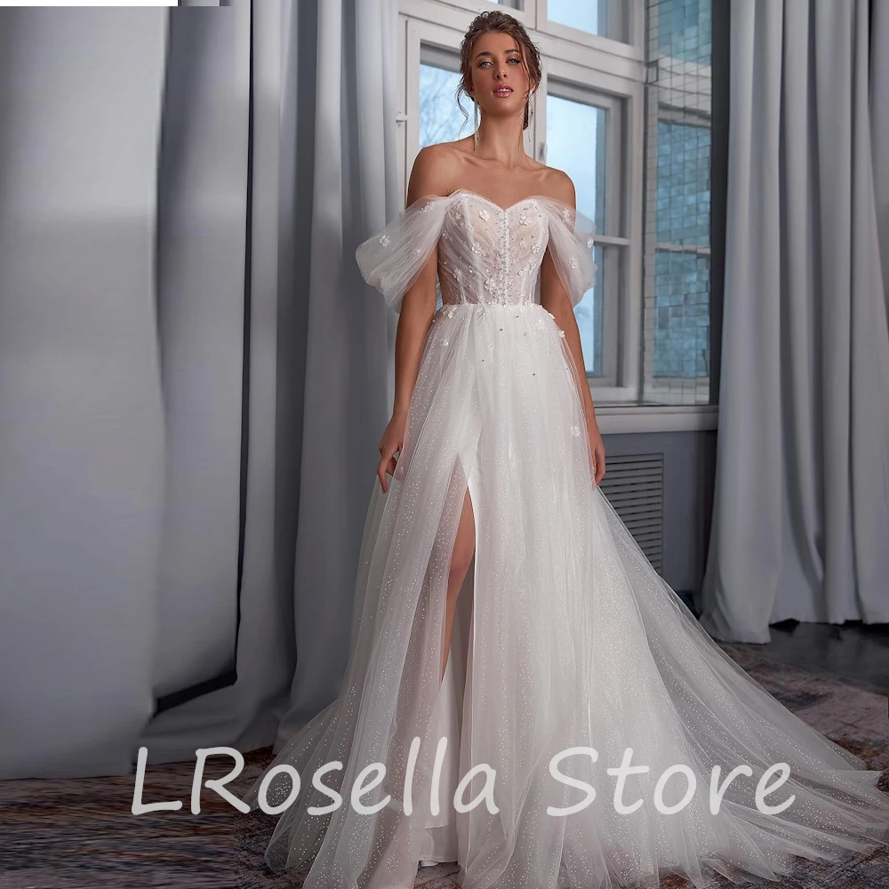 

LRosella Wedding Dress Lace Beading A-Line Short Sleeve Pleated Floor-Length Elegant Exquisite Morden style Luxury فساتي2024