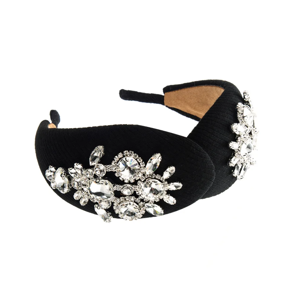 Fashion Baroque Super Shiny Glass Rhinestone Luxury Headband Wide Edge High-end Elegant Hair Accessory 6