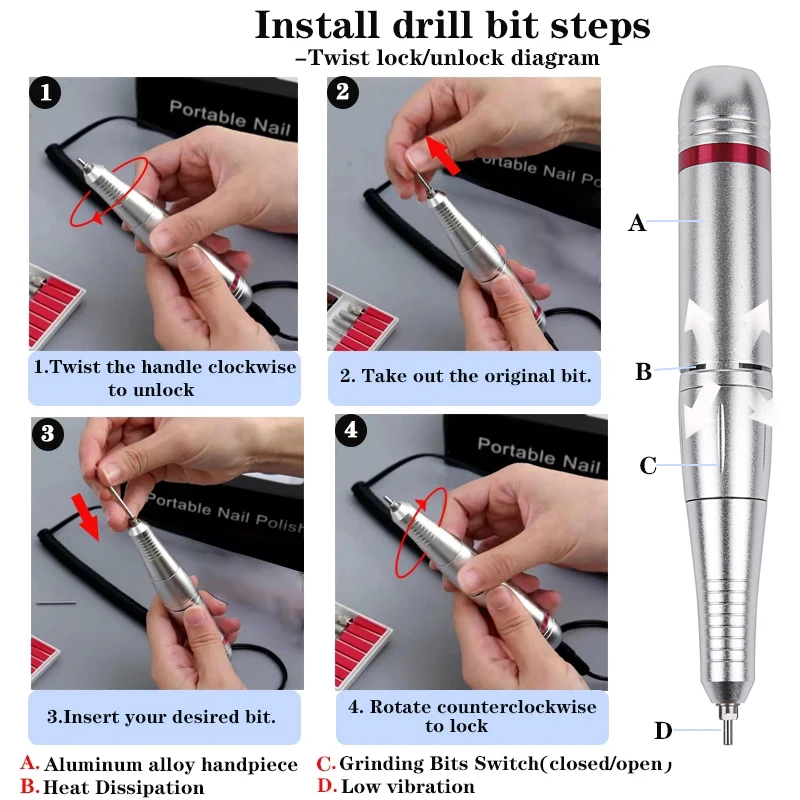 Perceuse à Ongles Électrique Professionnelle, Machine de Manucure à Faible Bruit, Ensemble de Ponceuse N64, Équipement de Polissage pour Salon de Manucure, 45000 tr/min, Nouveau