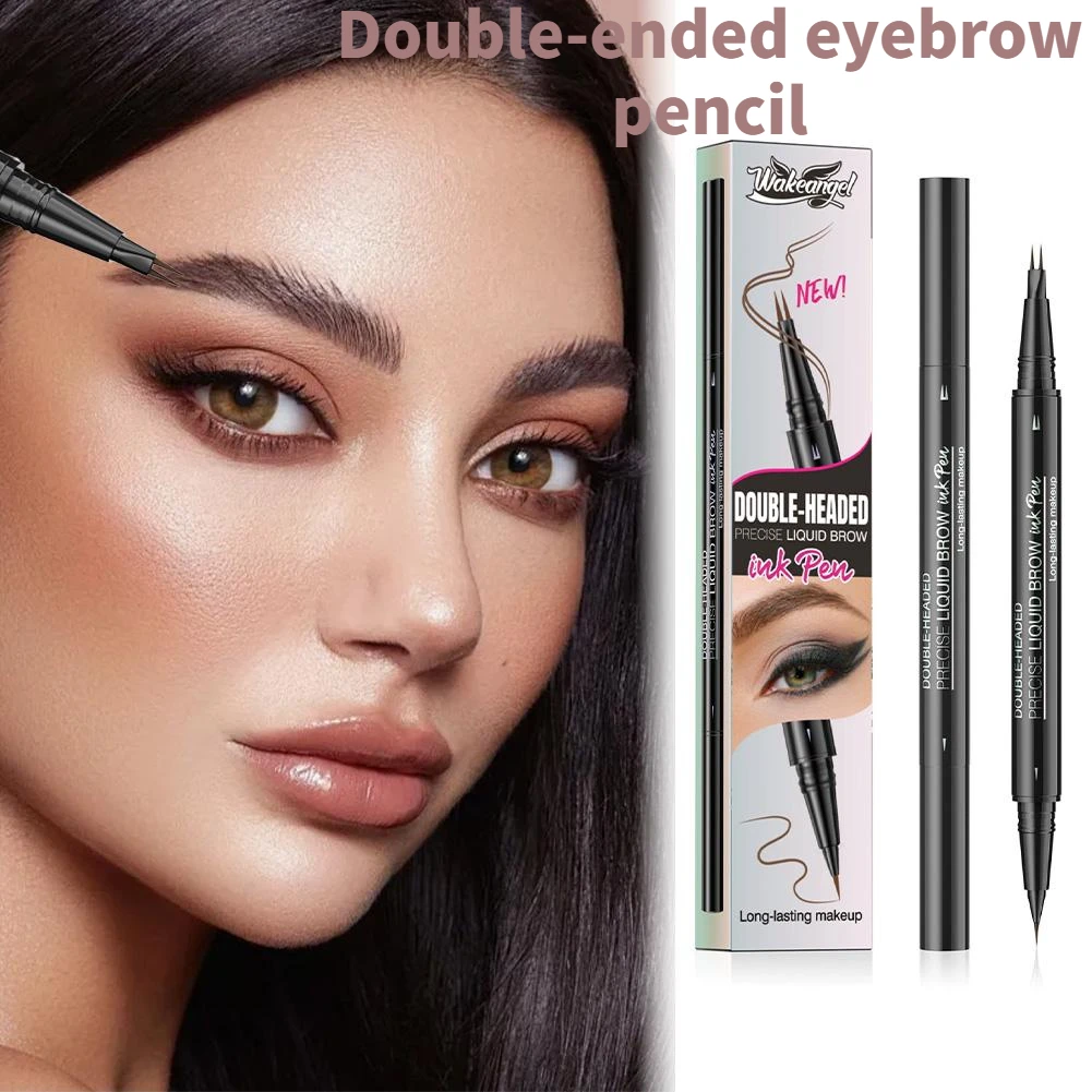ダブルヘッド眉毛ペンシル防水液体黒眉メイクペン長期的な独特の野生眉毛横たわっているカイコ眉ペン