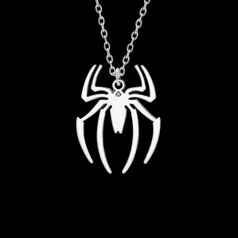 Fashion Spider Halloween Pendants Round Cross Chain Mens Necklaces Silver Color Neck Chain Gothic Couple Streetwear Gifts