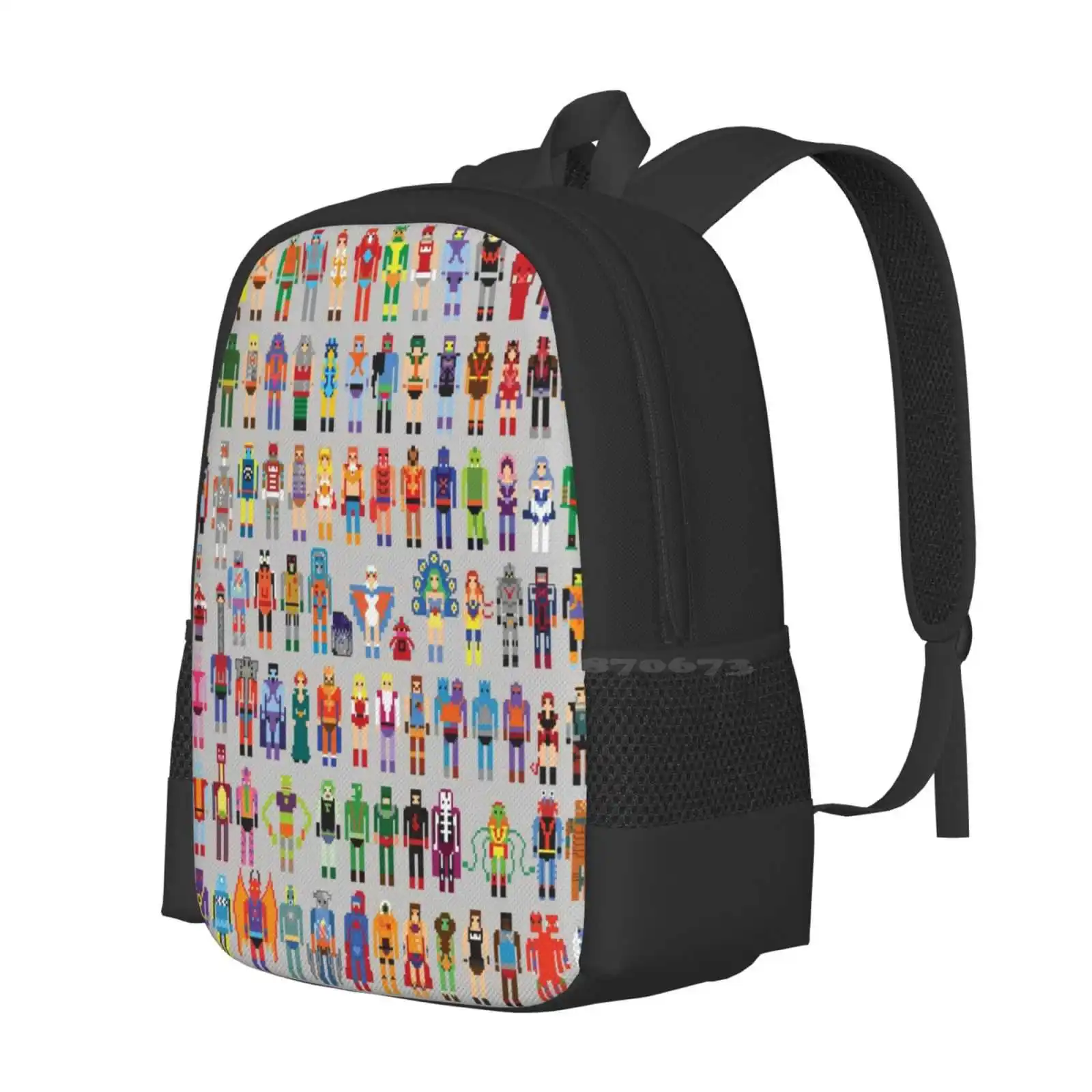 Mochila con diseño de patrones para estudiantes universitarios, conjunto expandido de maestros de 8 bits, bolsas geniales de Nerdy, impresionante Heman Masters Universe, 8 bits