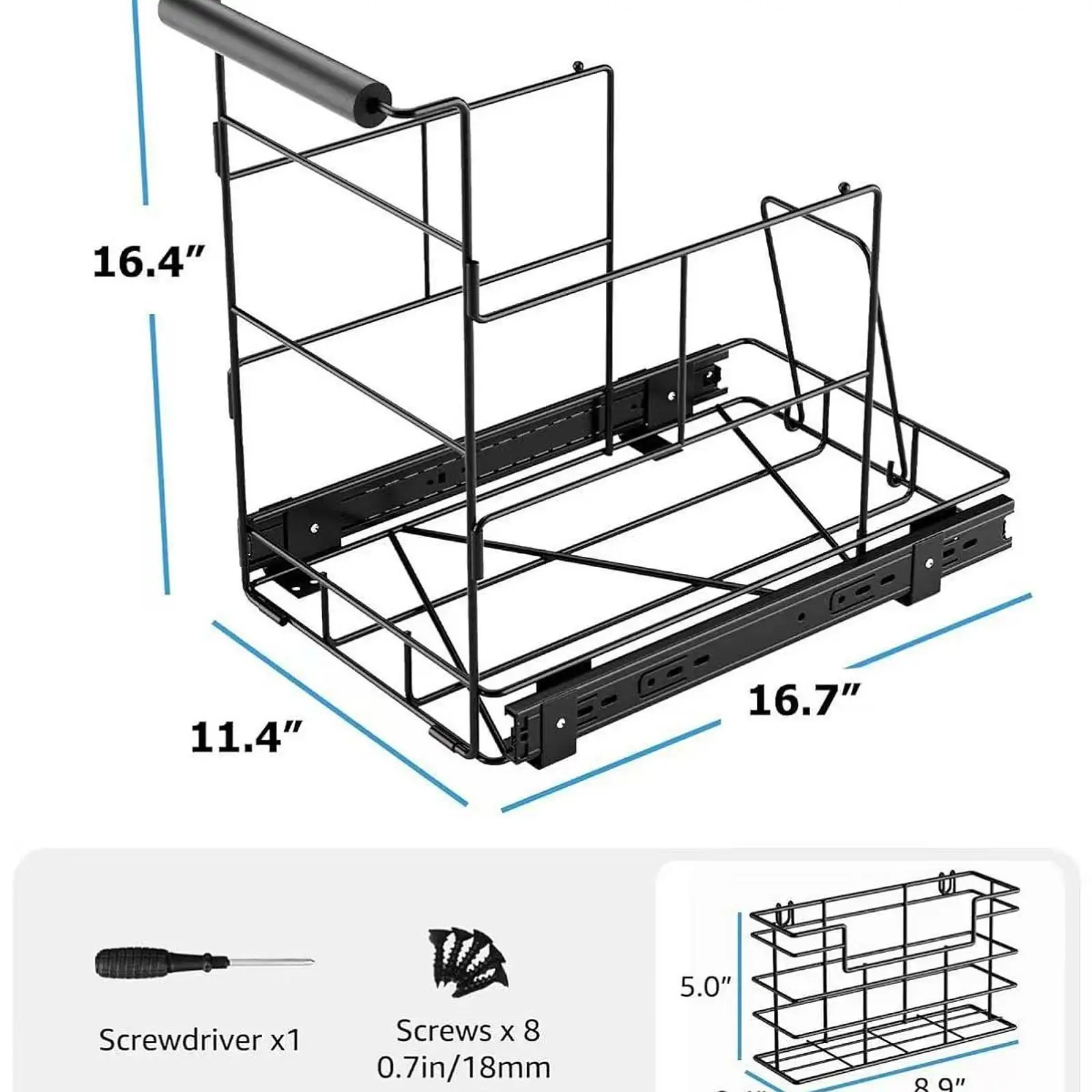 Iron Pull Out Trash Can Cabinet Organizer Heavy Duty Sliding Track Rubbish Bin Frame for Kitchen