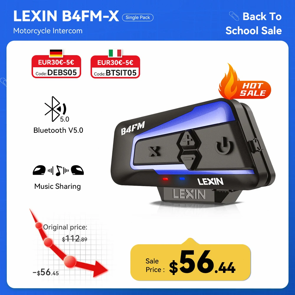 

Brand Lexin LX-B4FM-X for 10 Riders Intercom Motorcycle Bluetooth Helmet Headsets BT Moto Intercomunicador with FM Radio