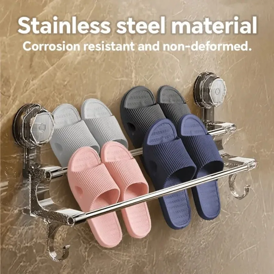 

Brandnew suction cup doublebar towel rack bathroom hanging towel rack nonperforated storage rack towel hanging bar Metal hangin