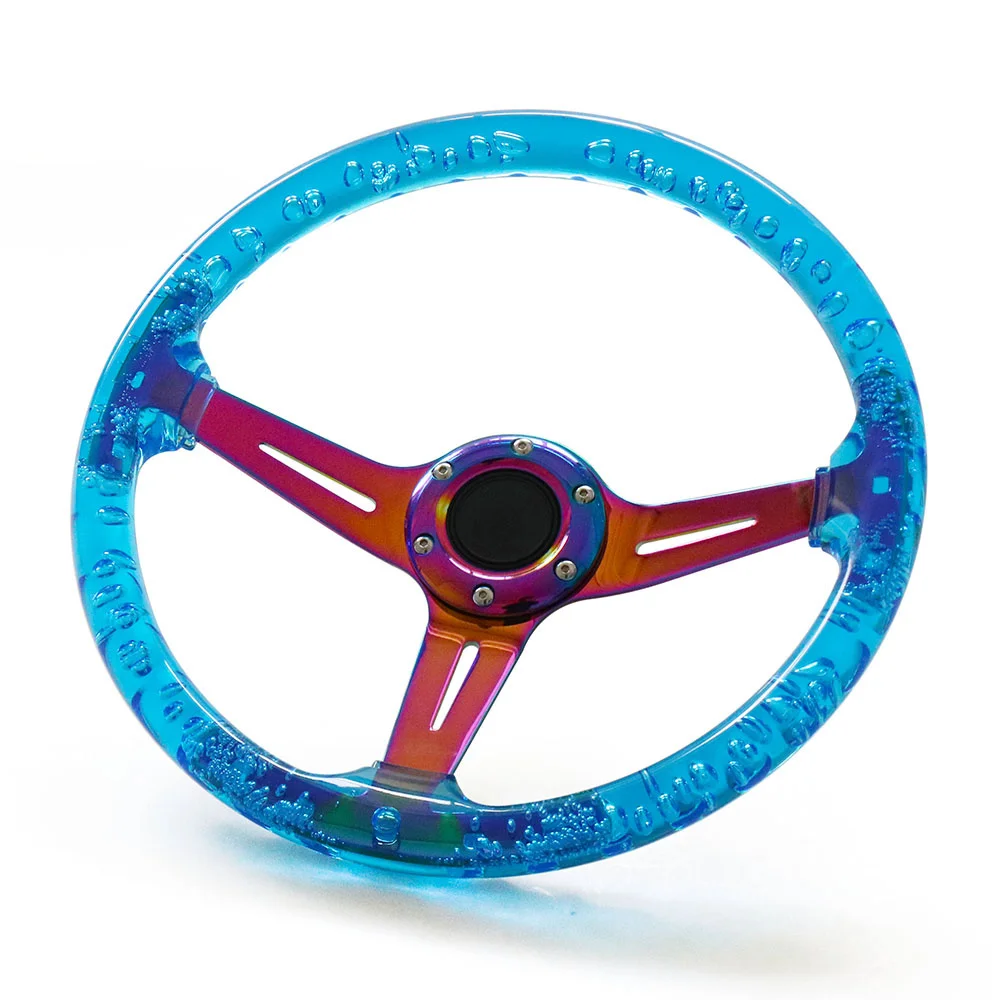 Acrylic Steering Wheel & Horn Button 14inch 350MM 6 Holes Neo Chrome Steering Wheel Depth 71MM LC102089