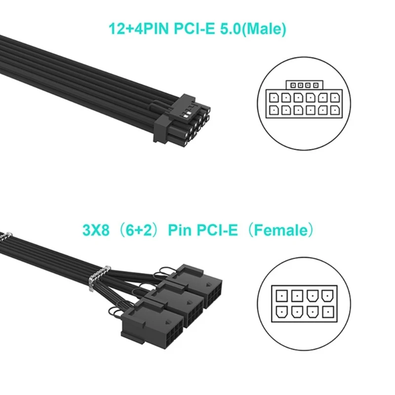 Pcie 5.0-グラフィックカード用のGPU延長ケーブル,12 4ピンから3x8ピンのマザーボード,rtx3090ti,4070, 4070ti, 4080, 4090用の電源コード,ホット