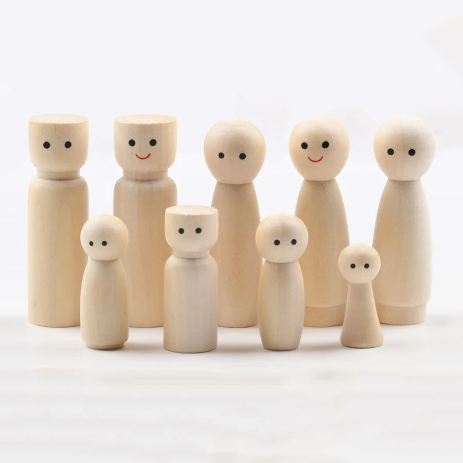 ABCPICK 10pcs hot sale creative painted puppet ornaments hand painted wooden peg kokeshi doll