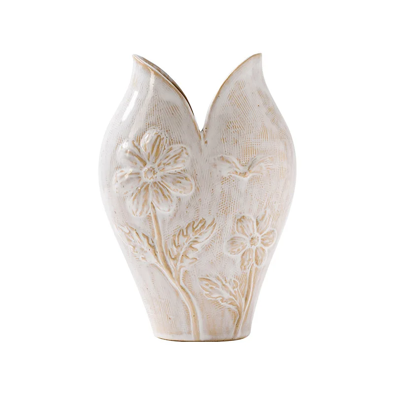 Creative plastic ceramic art vase simple desktop flower container, suitable for living room furniture decoration