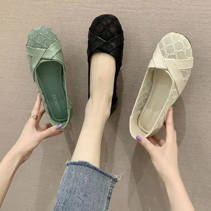 Flats Green Letnie obuwie damskie Cute Kawaii Flat Round Toe Black Shoes For Woman 2024 On Offer Beau Today Chic Point Hot E