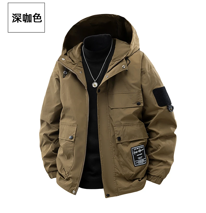 

MONEYWISH Men Jacket Functional Wind Outdoor Windproof Waterproof Multi Pocket Workwear Hooded Coat Leisure Camp Hiking Jacket