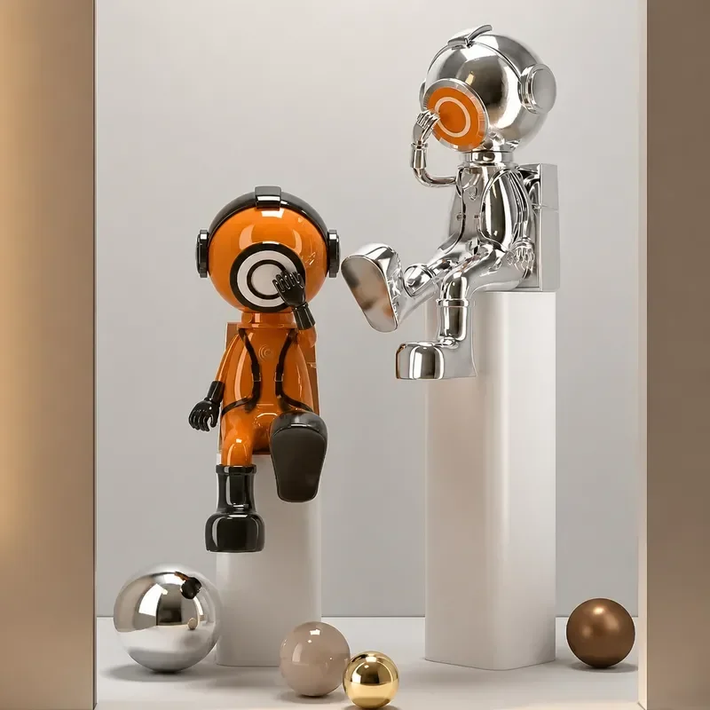 Punk Style Astronaut Decoration Orange Cartoon Doll Desktop Ornament Creative Home Decor Craft for Living Room Bedroom Office