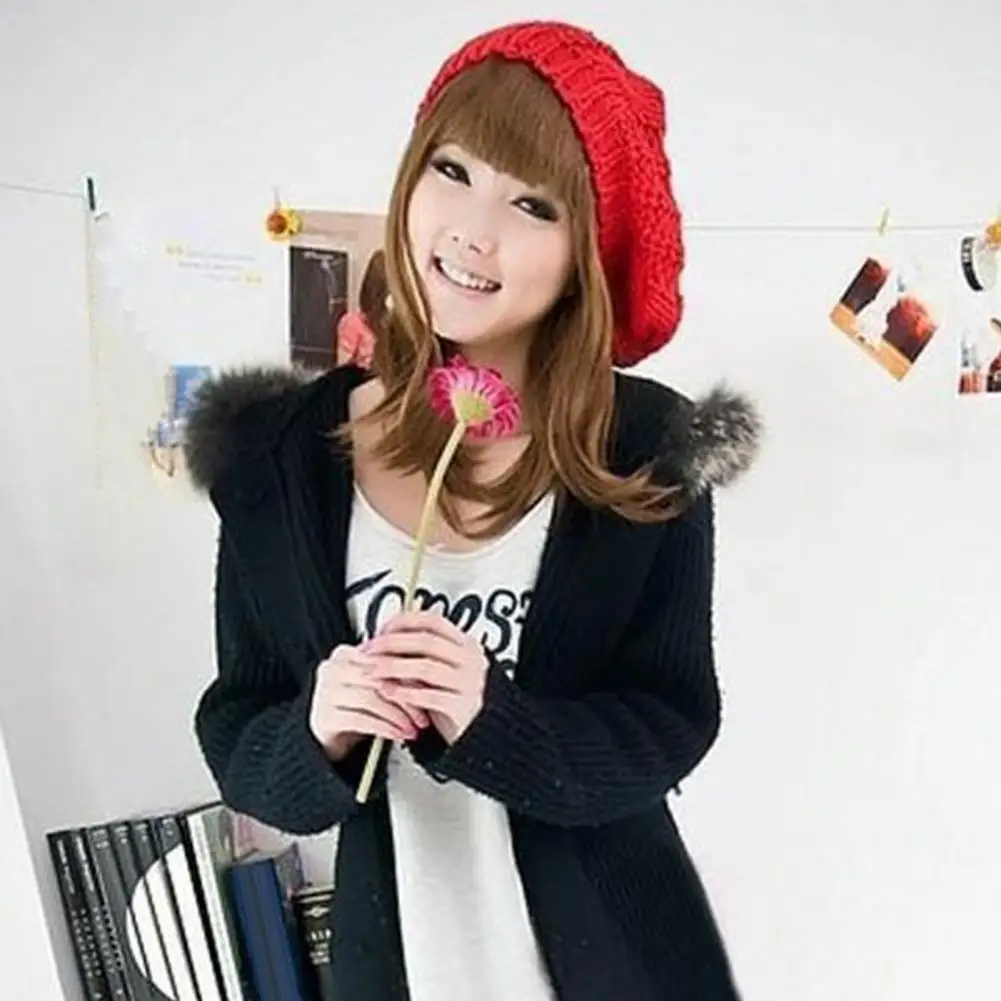 

Fashion Winter Warm Vintage Ribbed French Artist Cap Painter Hat Knitted Cap Beret Hat