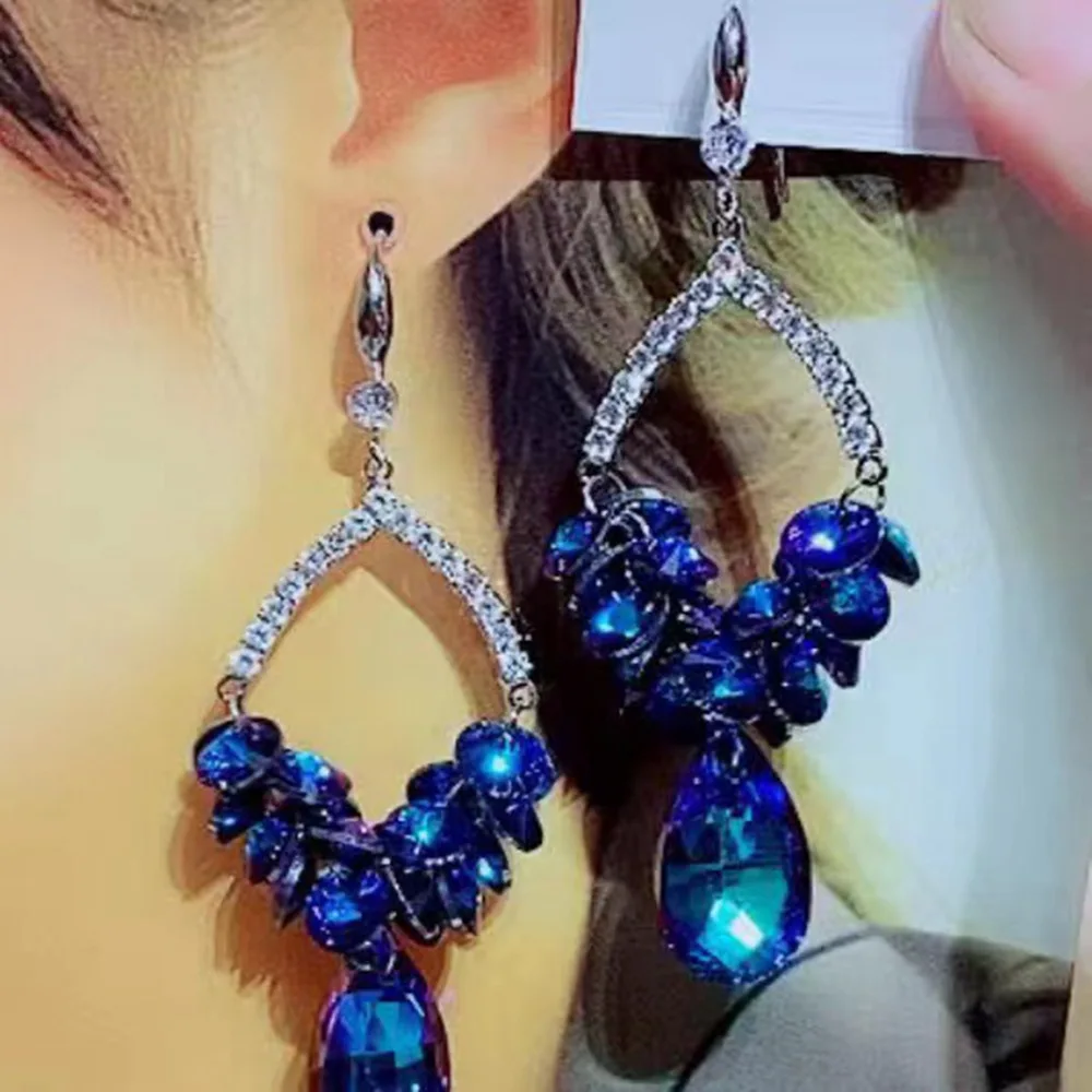 Light luxury retro silver hook mixed color crystal earrings