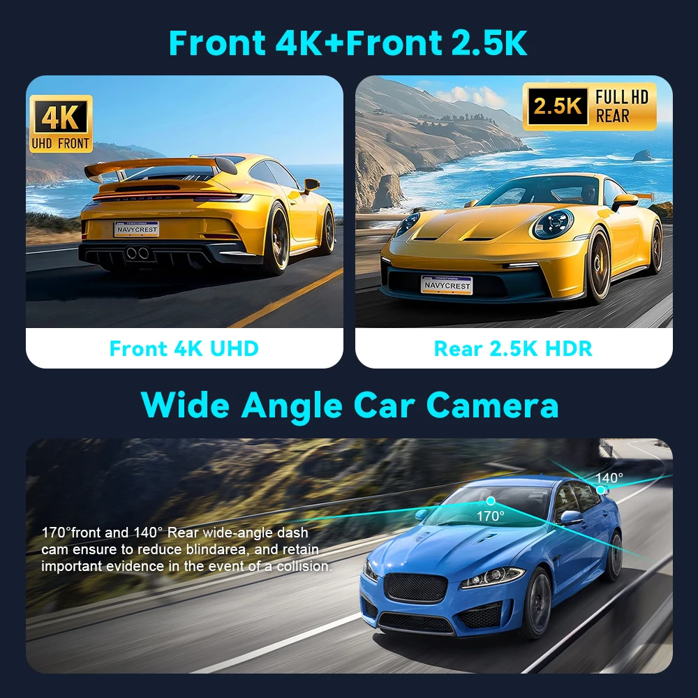 Soam Dash Cam Front And Rear 4K+2.5K Camera DVR  24H Parking Mode 3.2 