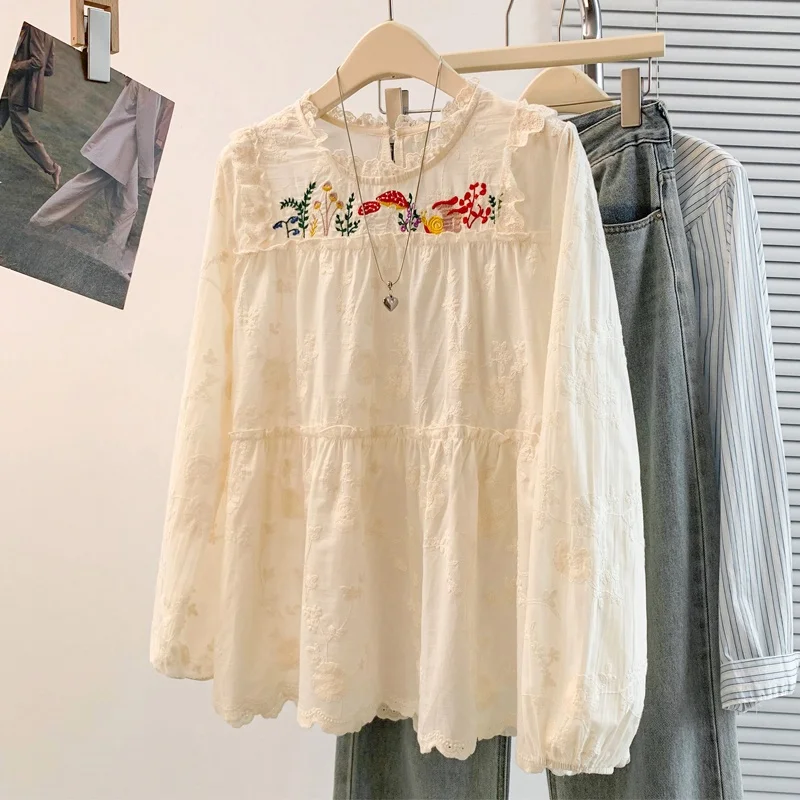 

High-End Women's Lace Base Shirt Overhead Embroidered T-Shirt Spring Summer New Style plus Size Comfortable Breathable Long S...