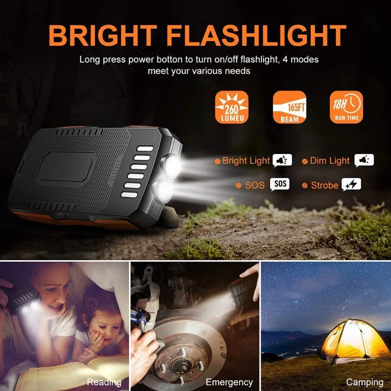 New Wireless Power Bank 25000mAh Outdoor Emergency Flashlight, Convenient Solar Mobile Power Supply