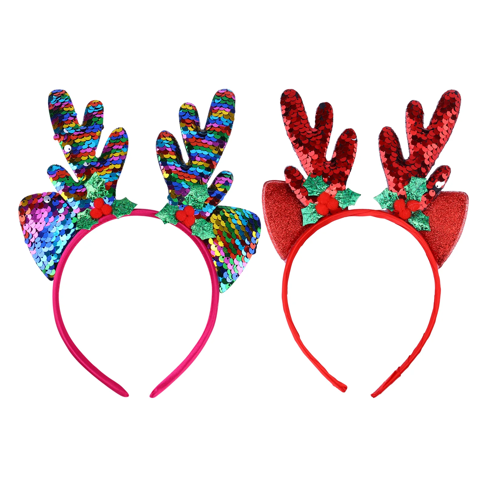 

2 Pcs Christmas Reindeer Antlers Headband Sequin Headbands Clothing Elk Hairband Women's Ear Clips