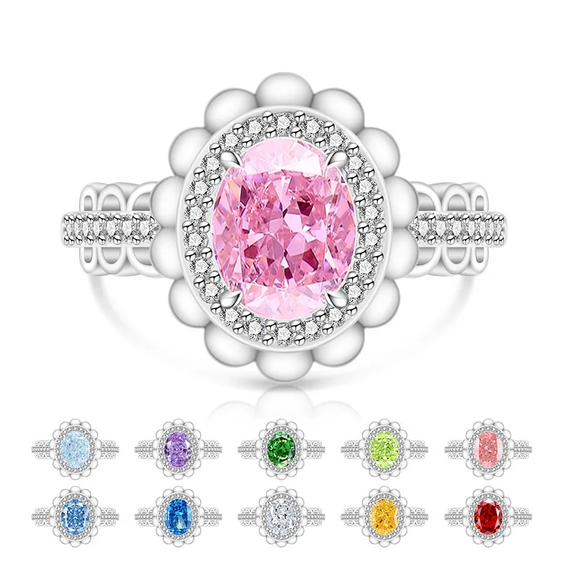 

Sweet Light Luxury 925 Sterling Silver Ice Flower Cut Oval High Carbon Diamond Bud Ring